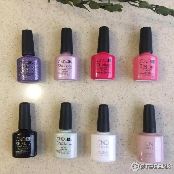 CND Shellac: alluring amethyst, lavender lace, pink bikini, gotcha, dark dahlia, ice bar, cream puff, romantique