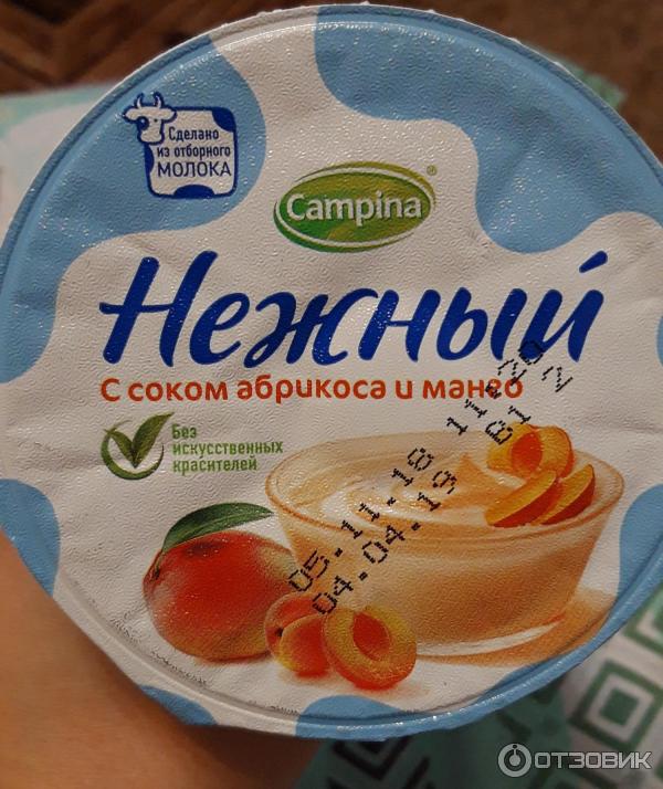 Продукт йогуртный пастеризованный Campina Нежный с соком абрикоса и манго фото