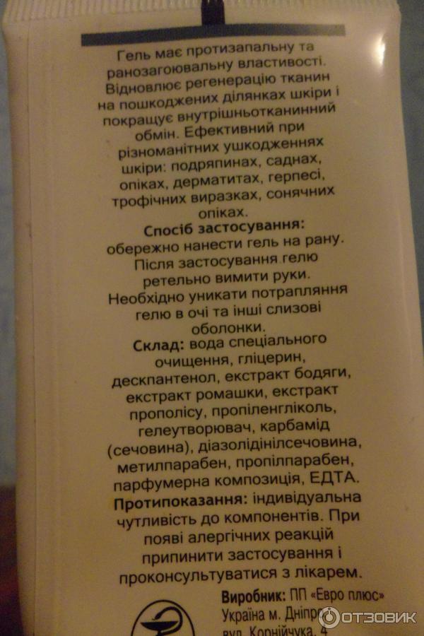 Гель Евро плюс Пантенол с бадягой фото