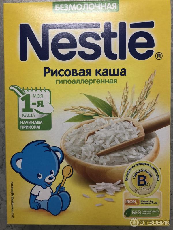 Детская безмолочная рисовая каша Nestle гипоаллергенная фото