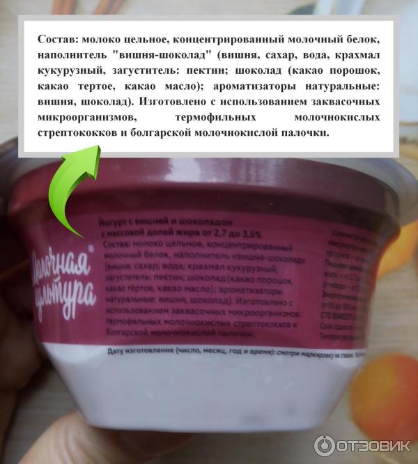 Йогурт Молочная культура Вишня и шоколад - аннотации - состав продукта