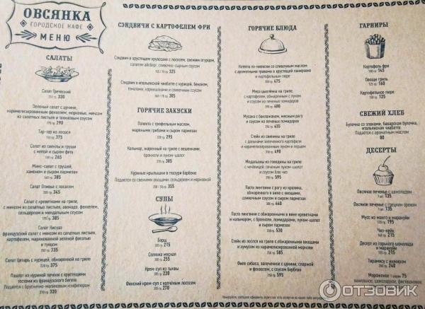 Кафе овсянка меню. Кафе овсянка меню