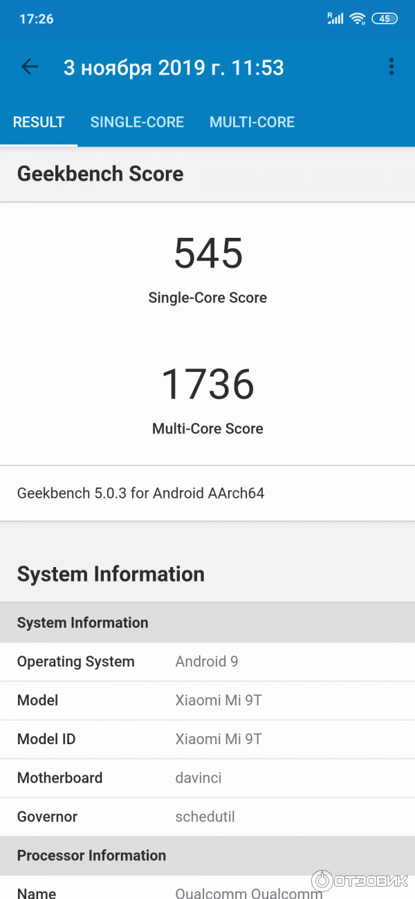 Результаты GeekBench